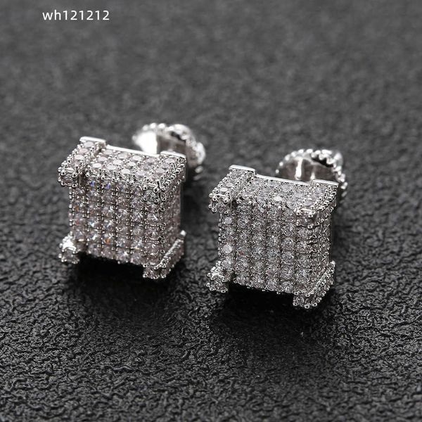 

hip hop earrings for men gold silver iced out cz square stud earring with screw back jewelry, Golden;silver