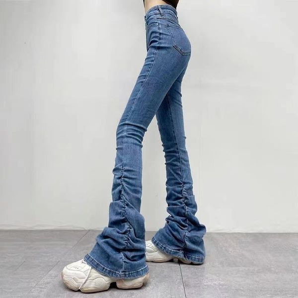 

women's jeans high wait stacked ruched jeans pants women spring summer skinny stretchy blue jeans trousers bottoms streetwear flare pan