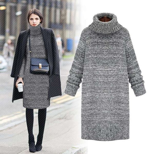 

autumn and winter high collared thick warm sweater fashionable womens medium long outer bottomless shirt, White;black