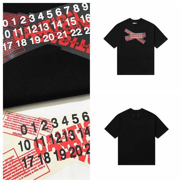 

of designer t shirt margielas mm6 correct version magilla american embroidery hollow out adhesive strip letter short sleeved loose fitting m, White;black