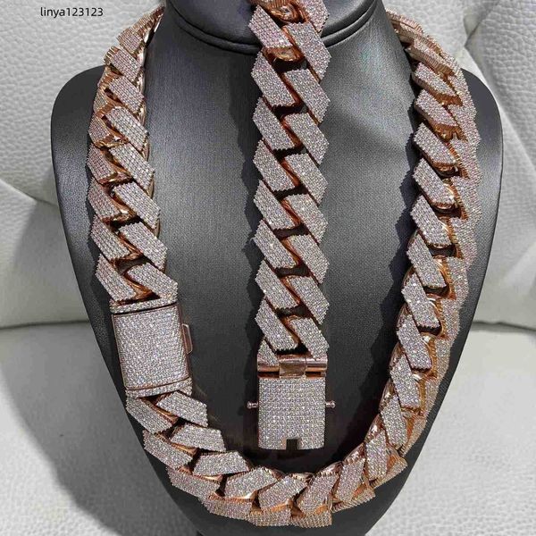 

hip hop rapper cuban chain 925 silver 25mm wide 4 rows vvs moissanite full iced out cuban link chain necklace
