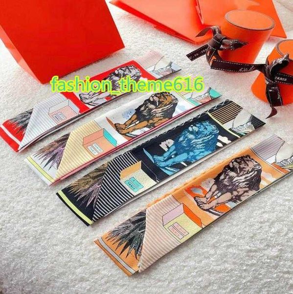 

22ss h-twilly designer twill silk double sided scarf headband for women fashion long handle bag scarves paris shoulder tote luggage ribbon h, Blue;gray