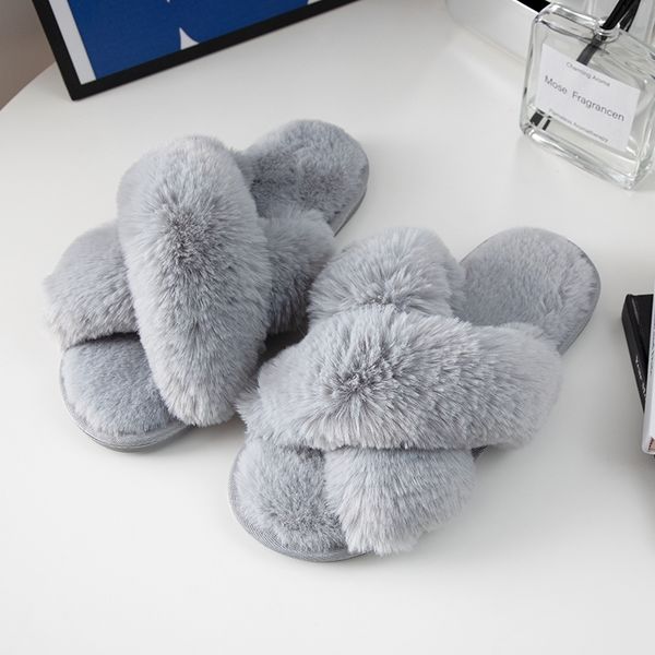

sandals winter women home indoor casual fuzzy slippers female flip flops fluffy shoes cross slides ladies soft plush 230826, Black