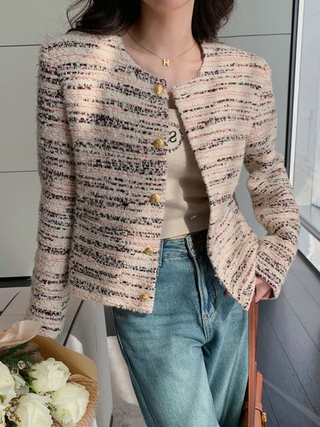 

womens wool blends autumn winter lady women tweed jacket coat woolen short casaco chaquetas para mujeres jaqueta feminina abrigo mujer 23082, Black