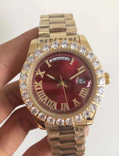 

43mm men's mechanical watch mens diamond watches mens stainless steel folding buckle sport waterproof business wristwatch montre de lux, Slivery;brown