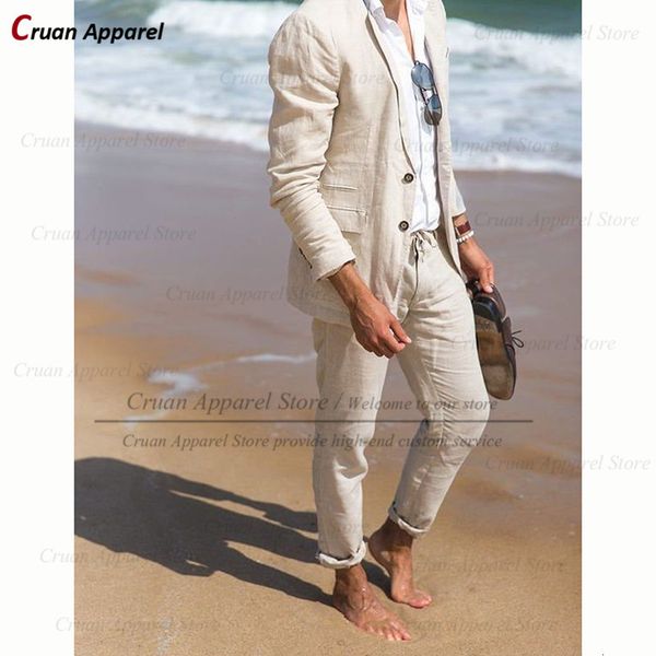

men's suits blazers classic beige linen suits for men set summer groom groomsmen wedding beach tuxedo fashion tailor-made casual blazer, White;black