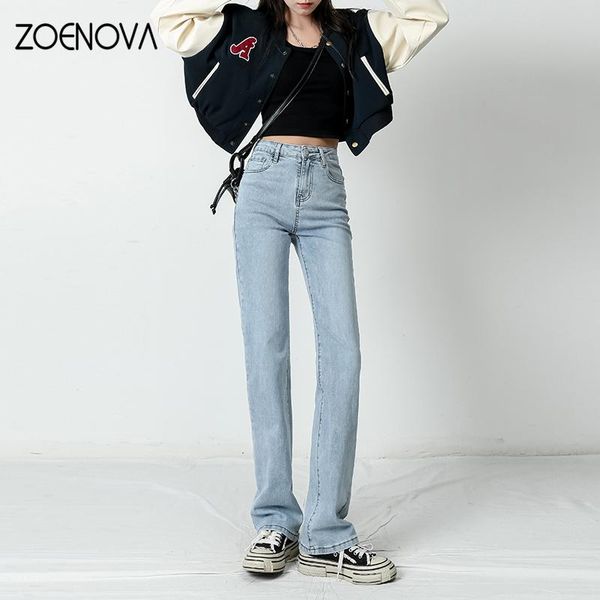

jeans zoenova 4 color streetwear women's pants high waist jeans girls wide leg trousers female jean femme denim bagge mom jeans 2022, Blue