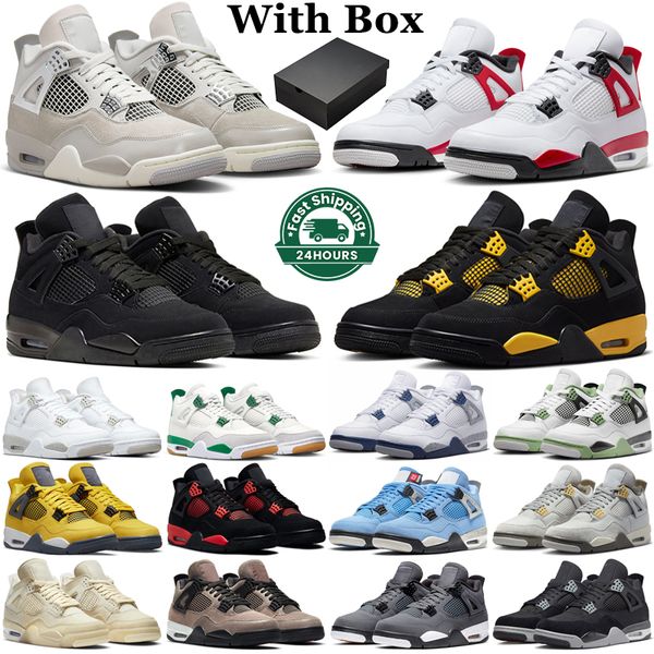 

with box jumpman 4 4s basketball shoes men women red cement frozen moments thunder military black cat pine green university blue mens traine