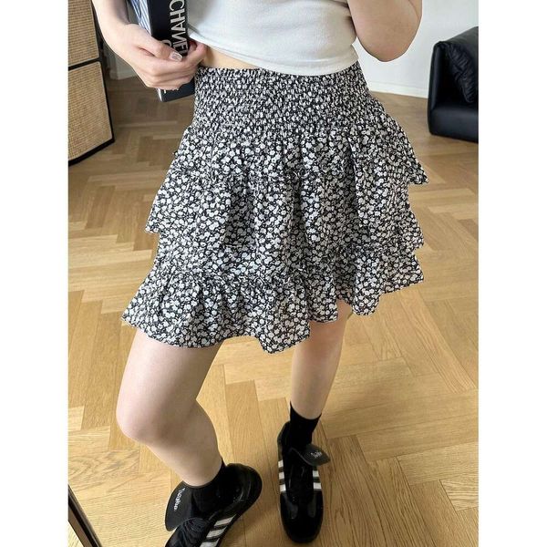

thin and skirts tall floral girl cake dress for women summer korean version of the elastic waist playful short, Black