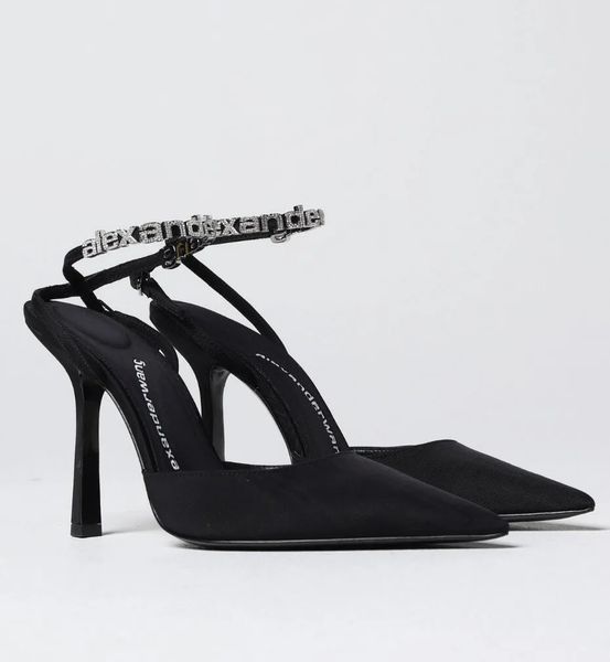 

luxury a-wang delphine sandals shoes black crystal strap slingback crystal branding around ankles straps lady pumps party wedding dress eu35