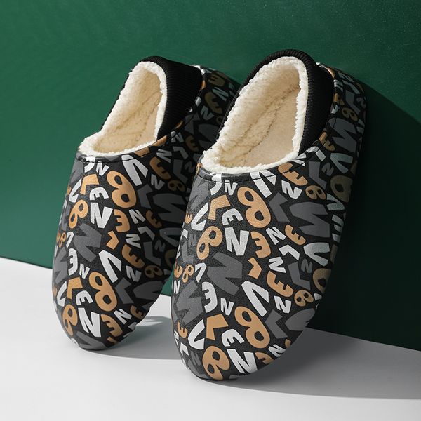 

slrn women man furry slippers fluffy faux fur slippers designer shoes warm indoor flip flops fashion anti-slip female slides size36-47, Black