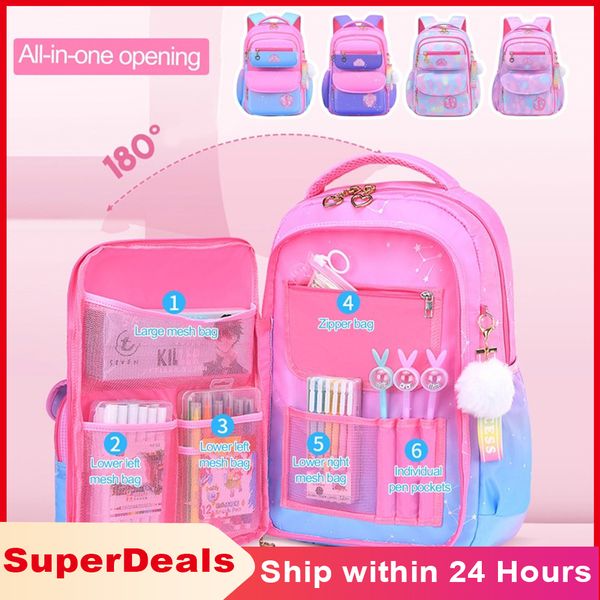 

backpacks orthopedic primary school bags for girls gradient color grades 1-3-6 children's backpack large capacity kids rucksack mochila