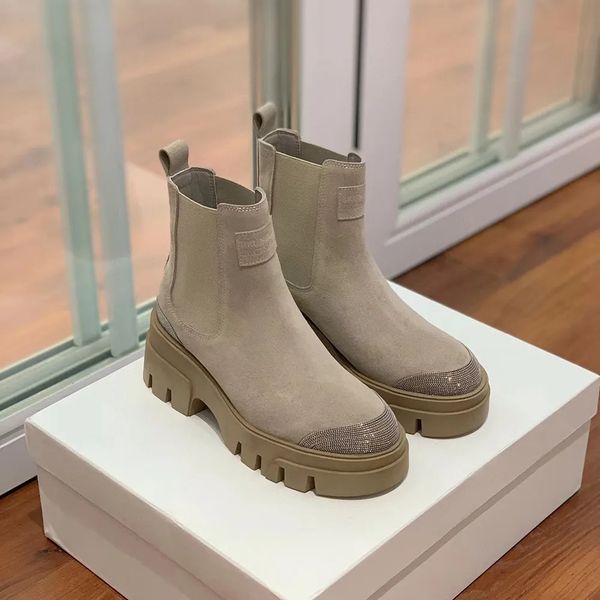 

new products beige calfskin ankle chelsea boots platform leather luxury designer slip on shoes flat side tightness 65mm low heel casual boot, Black