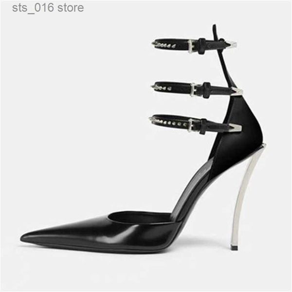 

dress shoes metal heel shoes for women slingback summer pointed toe ladies sandals stiletto nightclub party high heels single shoes t230828, Black