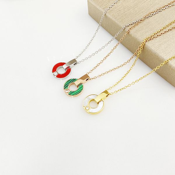 

gold titanium steel pendant necklace red agate women shell amulet green female classic letter c luxury designer pendant social birthday gift, Silver