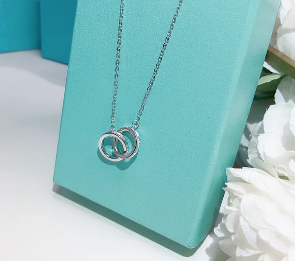 

fashion designer necklace heart necklace gold jewelry choker womens rope chain double ring pendant diamond gold necklaces for women gold sil, Silver