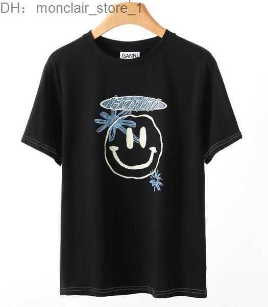

designer t shirt summer short sleeve sun smile print ganni women tshirt tee 3 wvjg, White