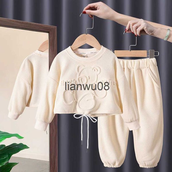 

clothing sets baby boys and girls clothing set cotton solid long sleeve clothing set outerwear pants kids casual style cartoon suits x0828, White