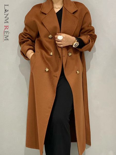 

womens wool blends lanmrem spring and winter doublesided cashmere coat long doublebreasted fashion solid for female 2a466 230828, Black