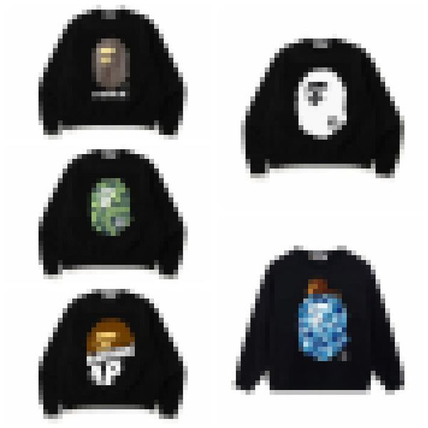 

new a bathing a ape chaopai camo ape man printed sweater round neck pullover, Black
