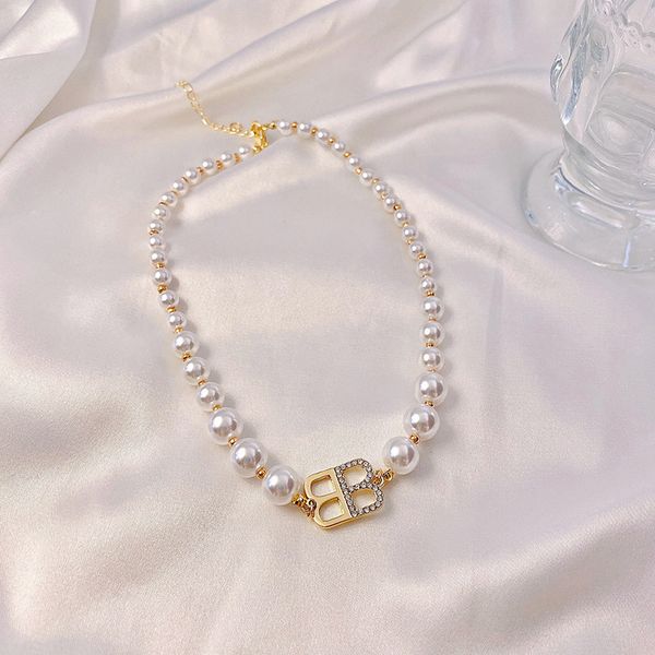 

beautiful women jewelry white pearl letter bb choker necklace for gift, Silver
