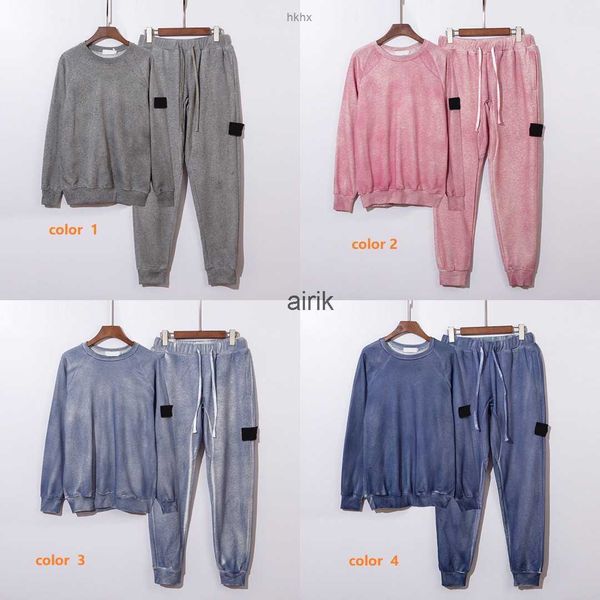 

2 pieces 2023 eur women men suits fashion classsic winter sweatshirt cotton blackblue wave material compass badge embroidery set tracksuit, Gray