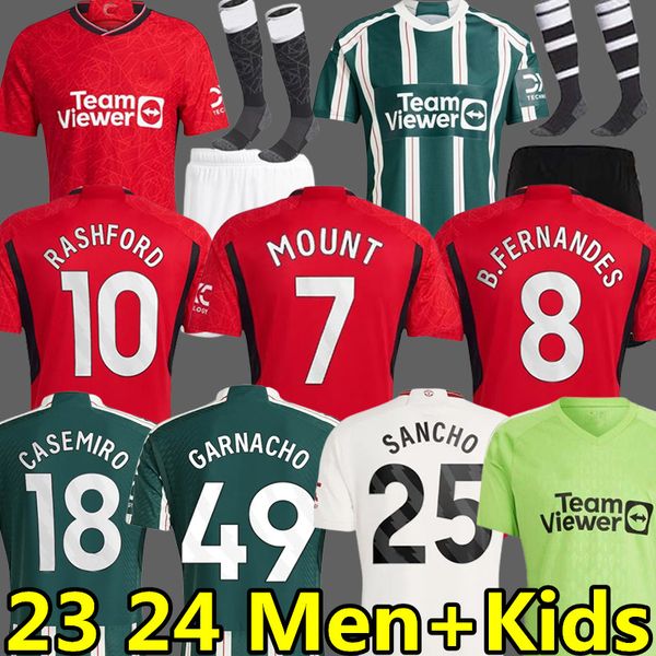 

23 24 mount rashford sancho soccer jerseys bruno fernandes onana garnacho casemiro martinez r. varane mans utds mancheste 2023 2024 football, Black;yellow