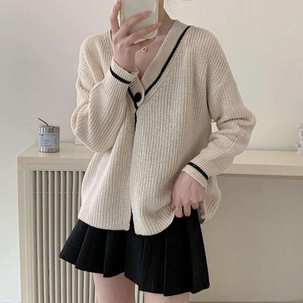 

skinny design stitching v neck sweater cardigan womens autumn and winter collection, White;black
