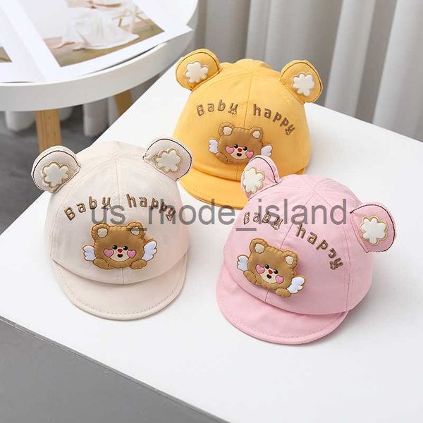 

caps hats cute bear baby baseball hat caroon letter kids peaked cap with ears summer solid color adjustable boy girl sun visors x0828, Yellow