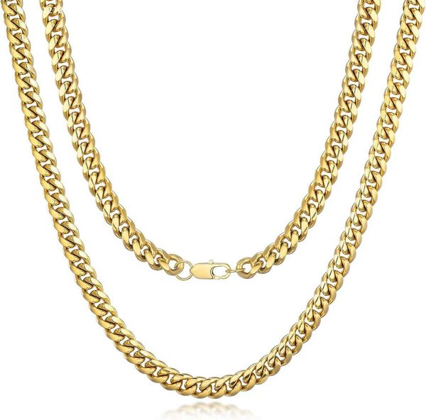 

feel style mens cuban link chain miami cuban necklace 18k gold silver diamond cut stainless steel chain for men13mm 10mm iced out hip hop je