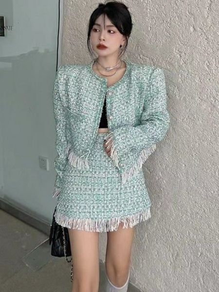 

two piece dress autumn winer sets womens outifits jacket coat crop skirt suits conjuntos elegante ensemble femme 2 pieces 230828, White