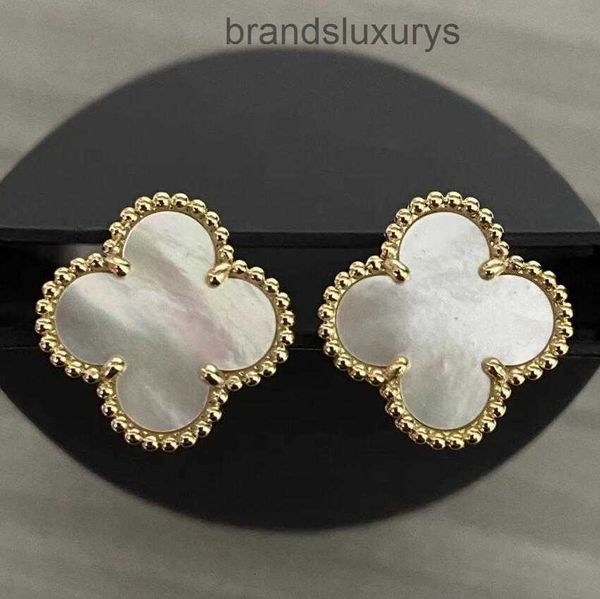 

designer earrings 4 / four leaf clover stud earrings mother-of-pearl silver 18k gold plated agate studs earring for women luxury jewelry val, Golden;silver