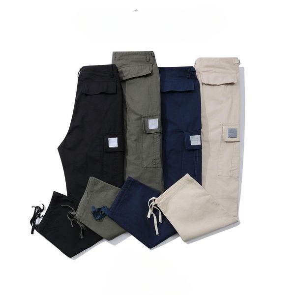 

designer men's cargo pants north american high street pure cotton five point check cotton jogger sweatpants drawstring outdoor trousers, Black
