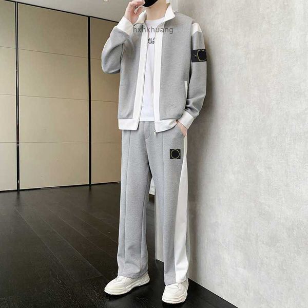 

crocodile casual coat sports suit men 2023 fashion spring new trend simple luxury suit men's sports casual suit with handsome hoodie, Gray