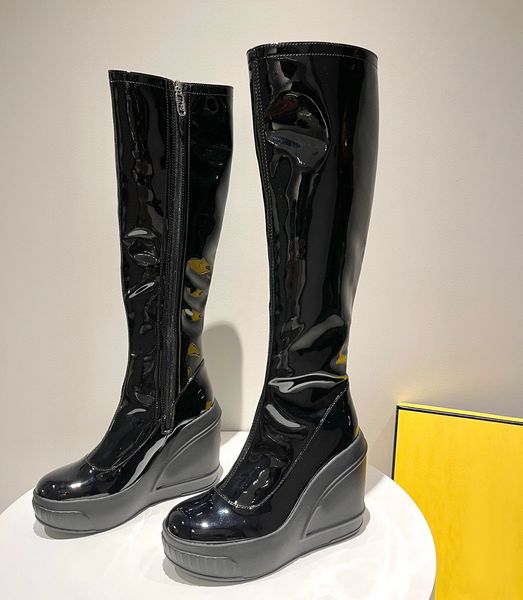 

designer boots women muffin thick sole fashion knee-high knee boots winter nappa leather platform comfort motorcycle booties, Black