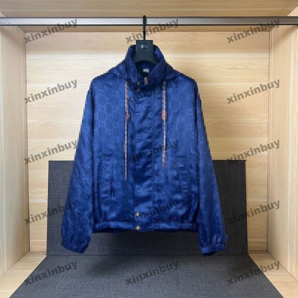 

xinxinbuy men designer coat jacket double letter jacquard fabric long sleeve women gray black red blue s-2xl, Black;brown
