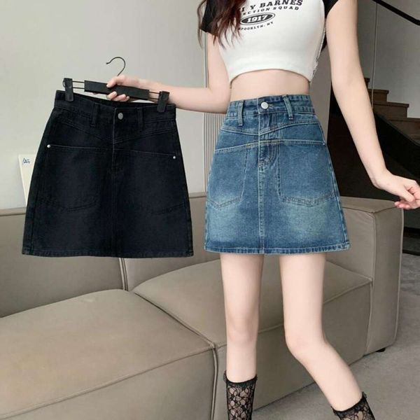 

l size skirt womens clothing spring fat sister a line short mm denim, Black