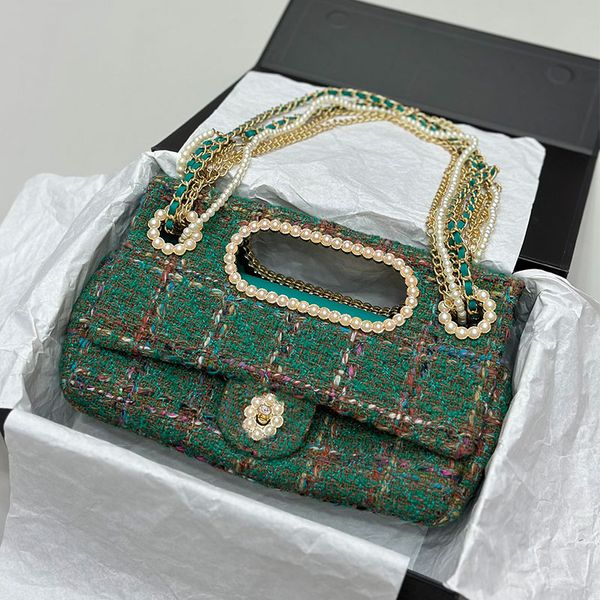 

women shoulder bag stylish designer bag green chain bags mirror quality woolen handbag crossbody bagpearl decoration c bag womens clutch bag