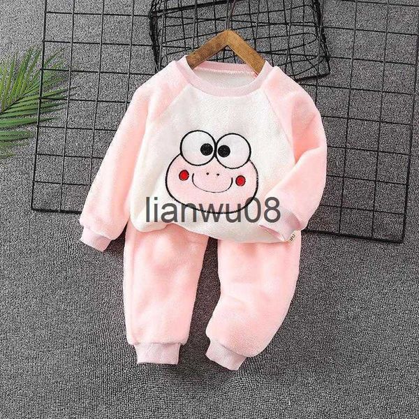 

clothing sets lzh 2022 winter new toddler girl clothes outfits casual cartoon flannel thicken kids clothing boys set 2piece suit for 16 year, White