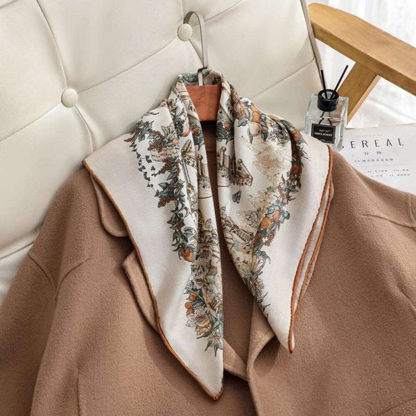 

spring fashion all matching silk wool scarf light high grade shawl herringbone printed, Blue;gray