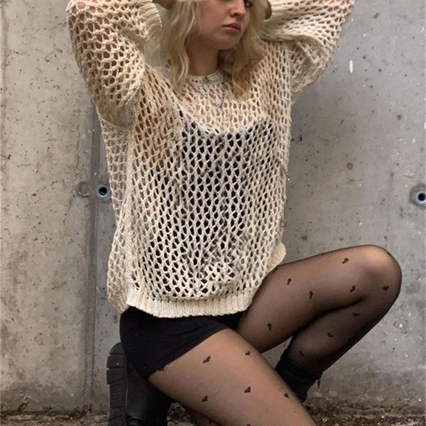 

women's sweaters y2k harajuku hollow out knit pullovers crewneck autumn vintage fairycore grunge fashion retro smock sweater cuteandpsy, White;black