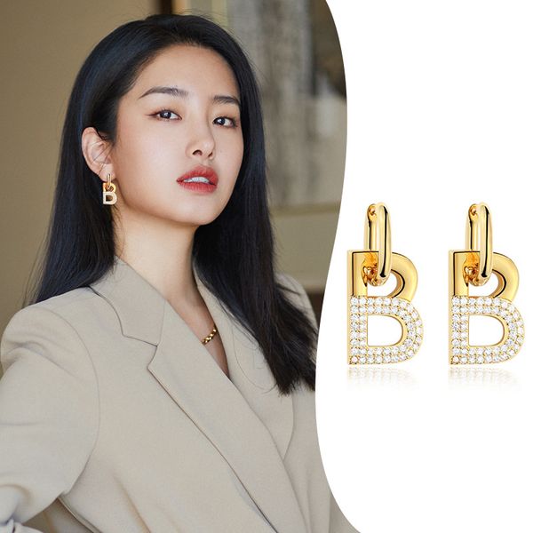 

luxury micro pave letter b charm earring jewelry for women gift, Golden