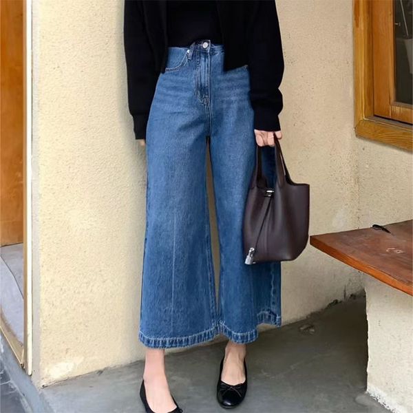

womens jeans autumn design sense niche blue highwaisted allinone slim ninepoint pants wideleg 230826