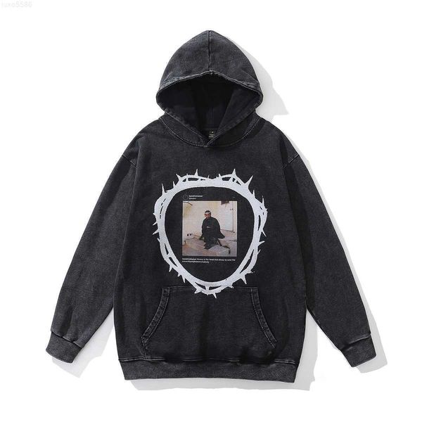 

2023 halloween new american washed old letter printing hooded sweater for men and women street hip hop fashion couple hoodie 6ga, Black