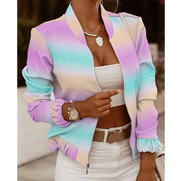 

womens jackets bikoles spring autumn standup collar long sleevve fashion bohemia print zipper female bomber coat 230828, Black;brown