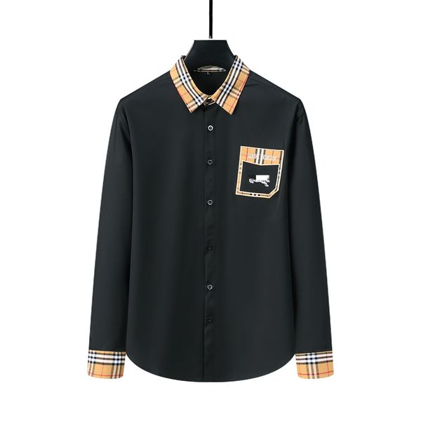 

men's long sleeve shirt bur design needle embroidered pocket cardigan autumn new formal dress gathering travel single breasted polo nec, White;black