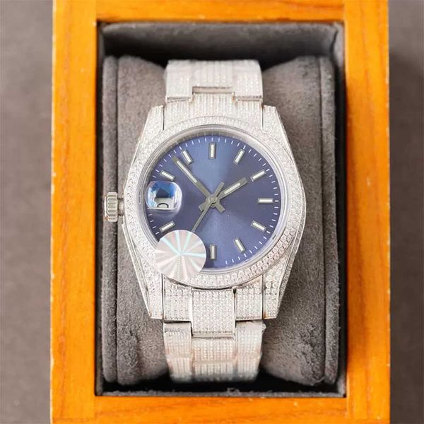 

0x9h wristwatch diamond watch mens automatic mechanical watch 41mm with diamond-studded steel bracelet fashion busins wristwatch montre de l, Silver