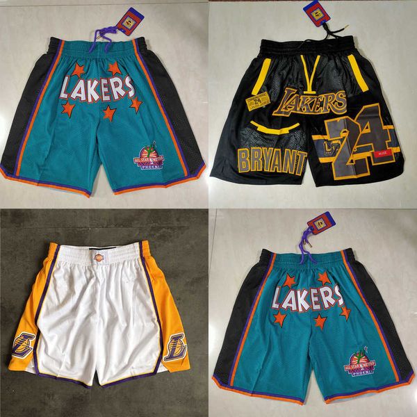 

los angeles''lakers''men throwback basketball shorts pocket red black