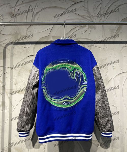 

xinxinbuy men designer coat jacket towel embroidery earth long sleeve women gray black red blue m-2xl, Black;brown