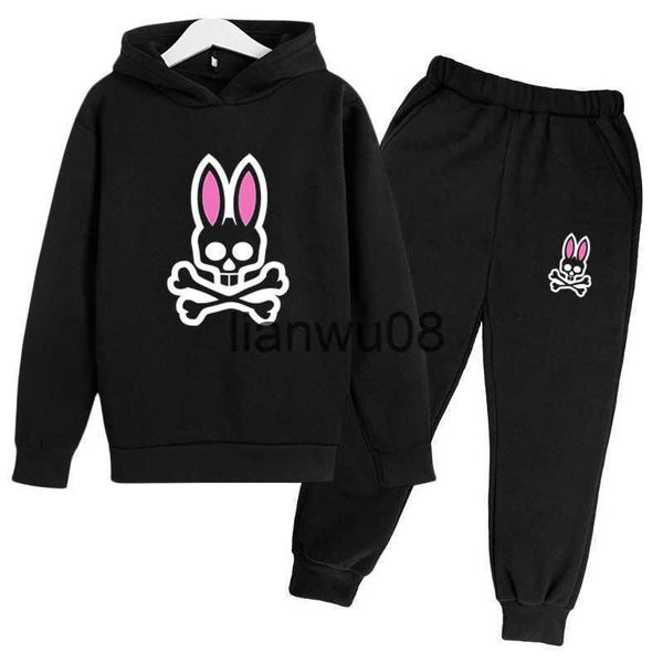 

clothing sets kids autumn winter fashion psycho bunny print tracksuits boys girls sports suits children casual hoodiepants 2pcs clothes sets, White